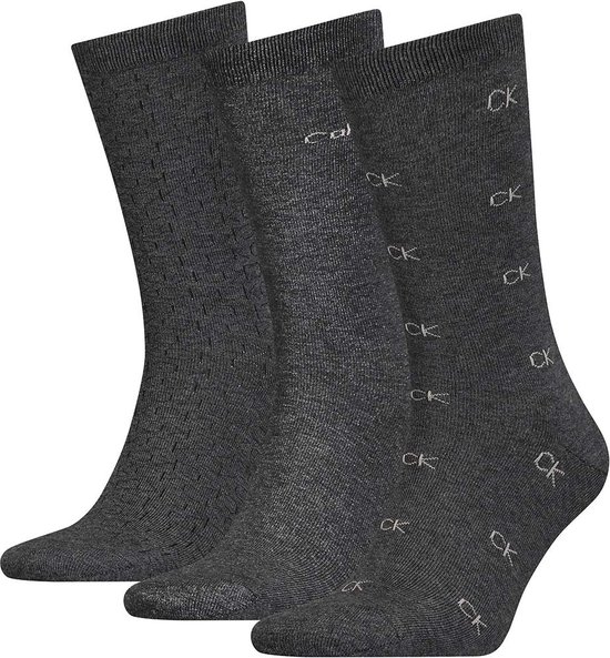 Calvin Klein Sock Logo Lux Cardboard Giftbox (3-pack) - heren sokken - grijs dessin - Maat: ONE SIZE