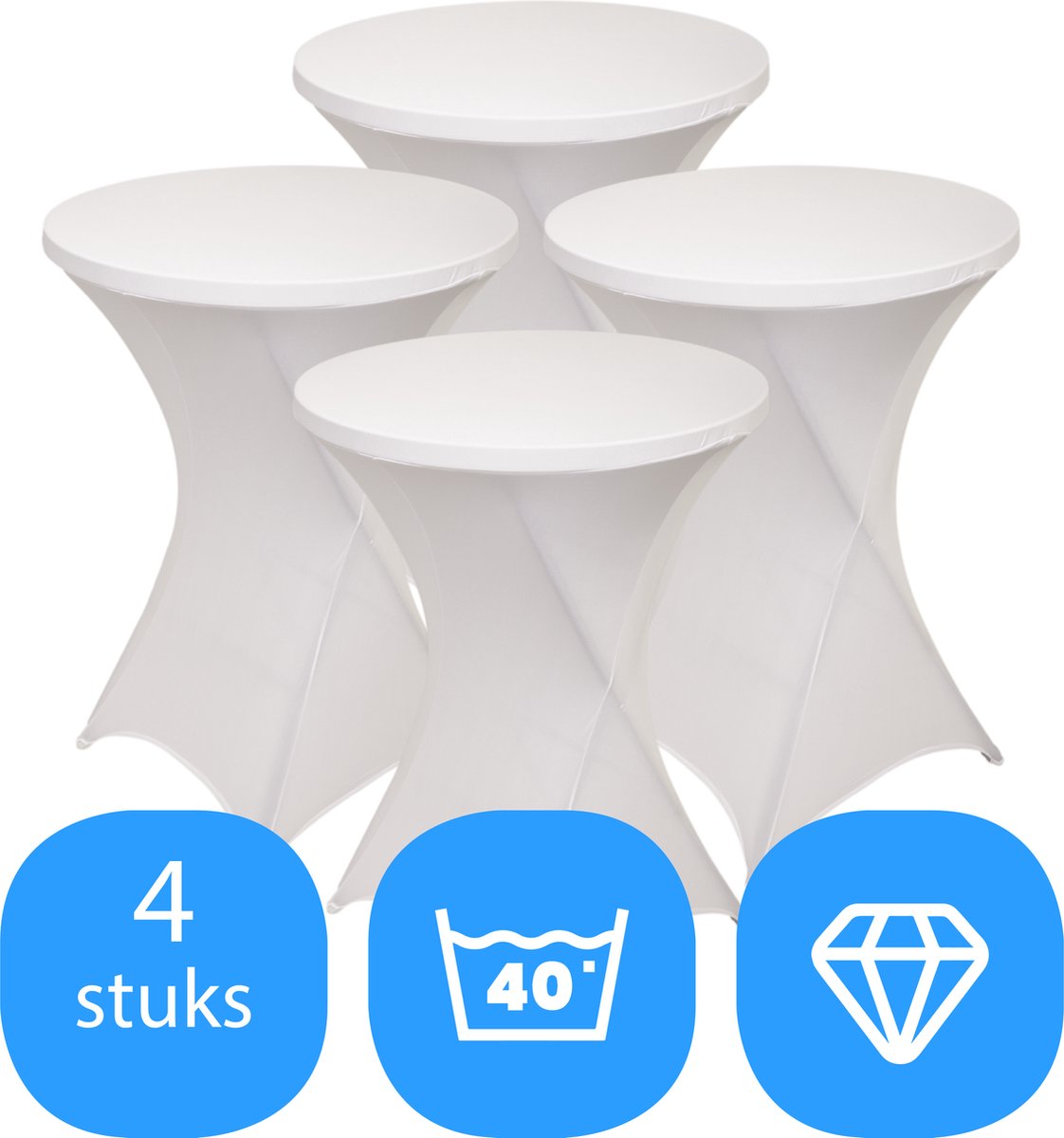 Statafelrok Wit x 4 – ∅80-85 x 110 cm – Statafelhoes Stretch 4 Stuks – Tafelhoezen voor Statafel Sta Tafel Hoes | Staantafelhoes – Geschikt voor Horeca Evenementen | Cocktailparty | Trouwerij