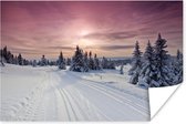 Poster Een besneeuwd winterlandschap met een kleurrijke hemel in Noorwegen - 30x20 cm