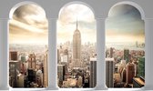 Fotobehang - Vlies Behang - 3D New York Stad door de Pilaren gezien - 312 x 219 cm
