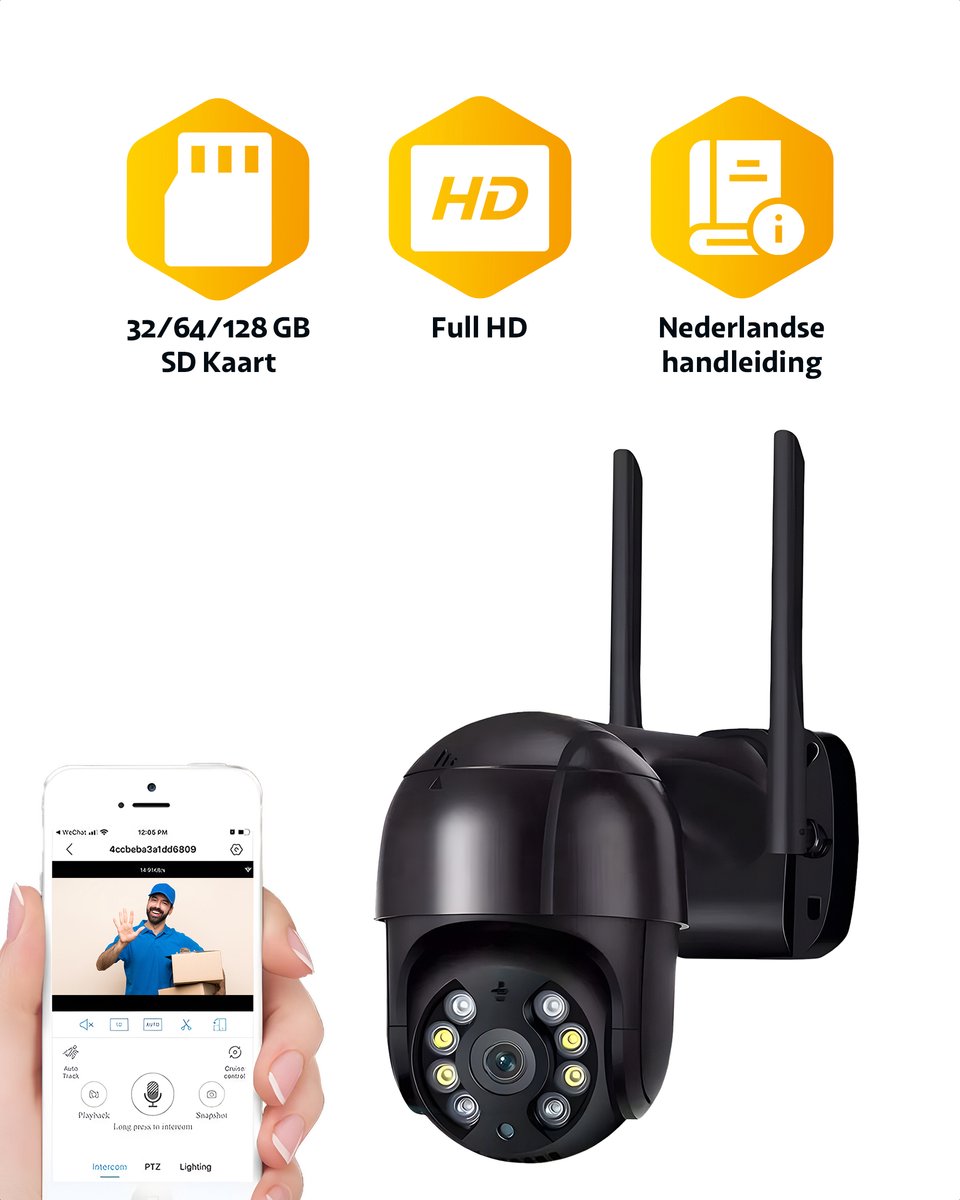 Teceye - Beveiligingscamera voor Buiten – Bewakingscamera – Buiten Camera - Buitencamera wifi met app – +32GB SD Kaart