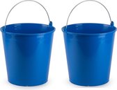 2x stuks blauwe schoonmaakemmer/huishoudemmer 15 liter 32 x 31 cm -Kunststof/plastic emmer met metalen hengsel