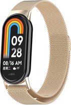 Milanees Smartwatch bandje - Geschikt voor Xiaomi Smart Band 8 Milanese band - champagne - Strap-it Horlogeband / Polsband / Armband