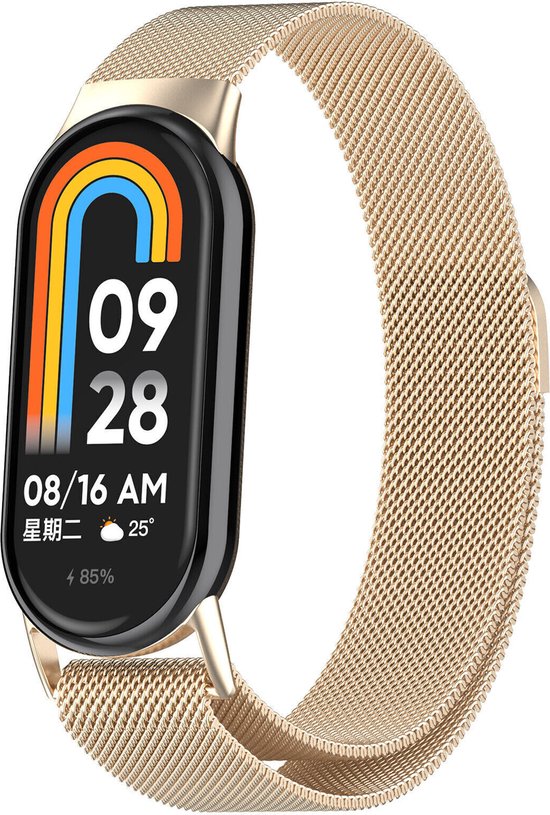 Milanees Smartwatch bandje - Geschikt voor Xiaomi Smart Band 8 Milanese band - champagne - Strap-it Horlogeband / Polsband / Armband