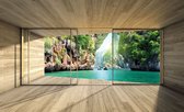 Fotobehang - Vlies Behang - Meer en Bergen Terras Zicht 3D - 312 x 219 cm