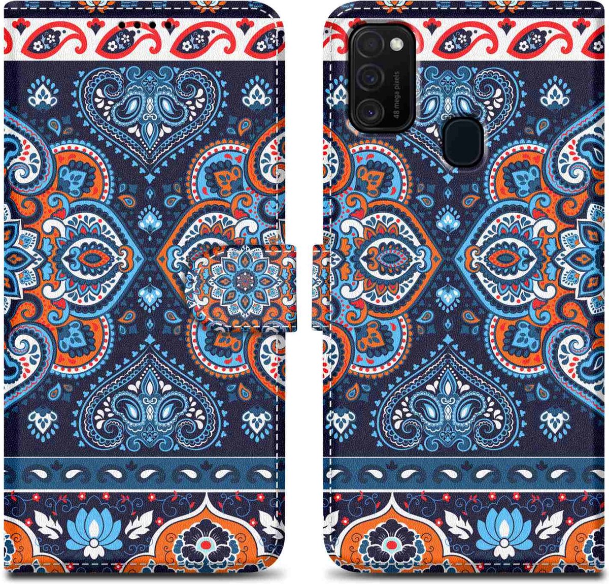 Cadorabo Hoesje geschikt voor Samsung Galaxy M21 / M30s - Design Blauwe Mandala No. 1 - Beschermhoes Case Cover met magnetische sluiting, standaardfunctie en kaartvakje