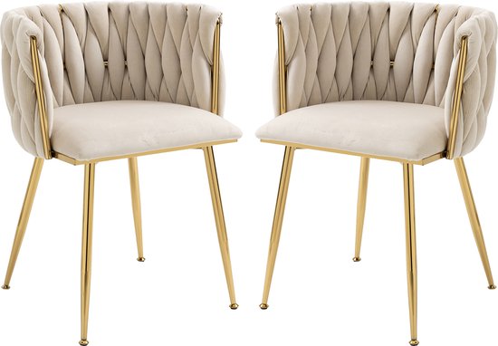 Merax Velvet Dining Chair Set de 2 - Chaises en velours - Beige et Goud