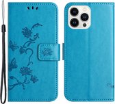 Coverup Bloemen & Vlinders Book Case - Geschikt voor iPhone 15 Pro Hoesje - Blauw