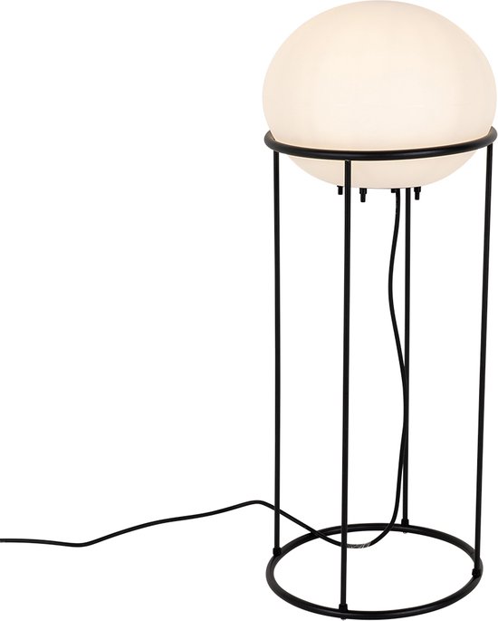 QAZQA - Design buiten vloerlamp zwart met witte kap IP44 - Robbert | Buitenverlichting - Staal Langwerpig - E27 Geschikt voor LED - Max. 1 x 23 Watt