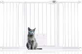 Bettacare Huisdierenhek met Afsluitbare Kattenluik Assortiment, 139.8 cm - 147.4 cm (11 opties beschikbaar), Wit, 75 cm Hoogte, Extra Hoog Hondenveiligheidshek met Kattenluik, Eenvoudige Installatie