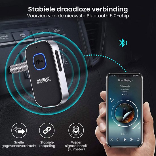 AdroitGoods Bluetooth Aux Receiver Ontvanger Auto - Bluetooth 5.0 Zender - Transmitter - Handsfree bellen - Auto Accessories van AdroitGoods — afbeelding 4