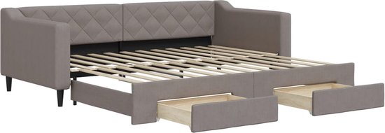 vidaXL - Slaapbank - met - onderschuifbed - en - lades - 90x200 - cm - stof - taupe