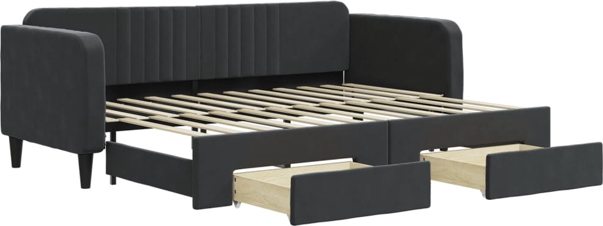 vidaXL Slaapbank - met - onderschuifbed - en - lades - 80x200 - cm - fluweel - zwart