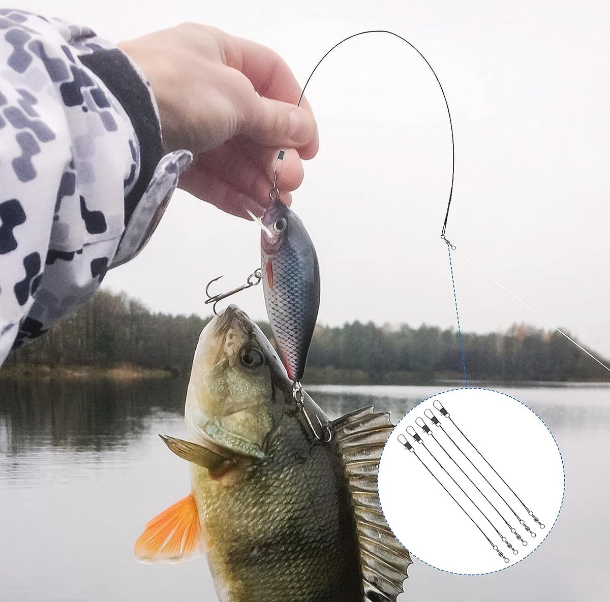 80 Stalen Vistraces – 15/20/25/30 Cm, Roestvrij, Anti-beet, Geschikt Voor Snoek, Baars En Zalm, 14 Kg Treksterkte