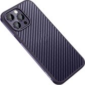 Sulada Carbonshield backcover shockproof met metale rand om case voor iPhone 14 Pro donker paars