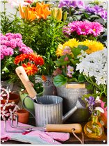 Tuinposter - Tuindoek - Tuinposters buiten - Tuingereedschap - Bloemen - Lente - 90x120 cm - Tuin