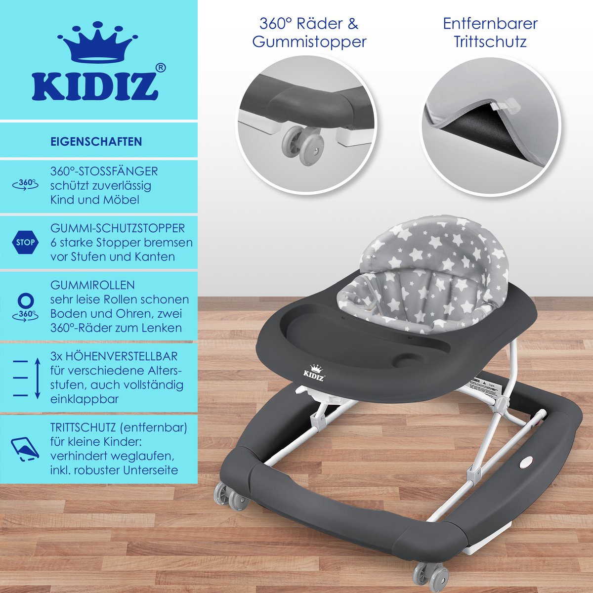KIDIZ® 4in1 Babywalker / Loopstoeltje / Loopstoel speel- en