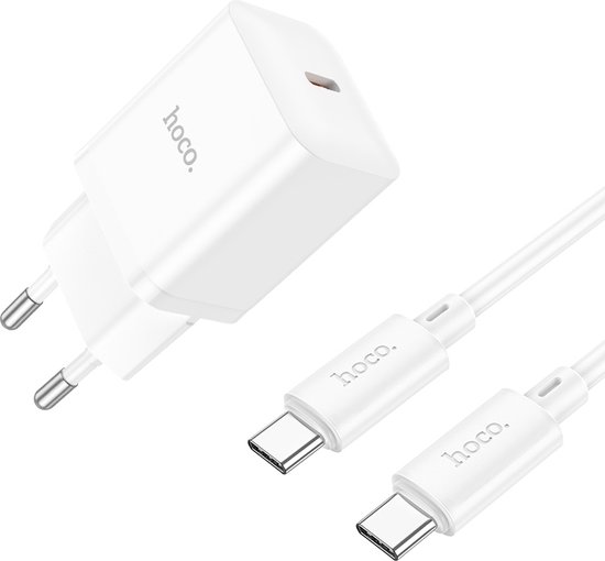 Hoco Oplader Geschikt voor Motorola Moto G22 - Type C Kabel (2 Meter) & Stekker (N27) - USB C Snel Lader 20W - Wit