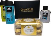 GreatGift® - Coffret cadeau pour lui - Coffret cadeau Adidas - Ferrero Rocher - Vaderdag - Pour homme - Cadeau pour lui - Cadeau - Dans un coffret cadeau de Luxe