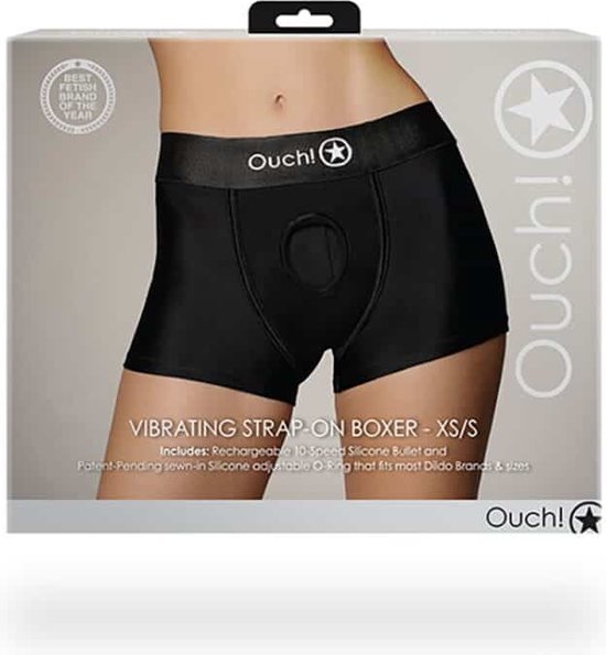 Shots - Ouch! OU825BLKXSS1 - Vibrating Strap-on Boxer - Black - XS/S