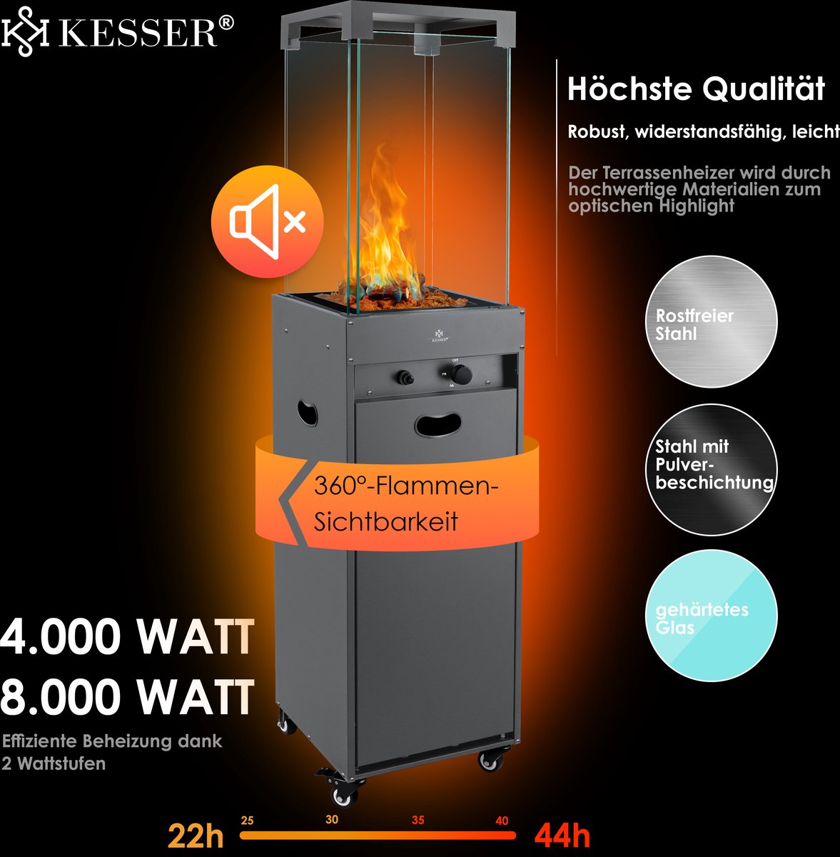 KESSER Terrasverwarmer Gas Staand - Paddenstoel Terrasheater RVS met Wielen en Beschermhoes, Buitenverwarming voor Terras en Tuin - Donkergrijs – foto 7