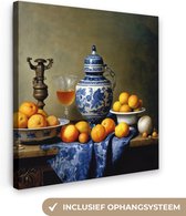 Canvas Schilderij Stilleven - Fruit - Kan - Delfts blauw - Hollands - 20x20 cm - Wanddecoratie