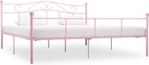 The Living Store Metalen Bedframe - Elegante en klassieke sfeer - Massieve constructie - Sterke lattenbodem - Comfortabel - Geschikt voor matras van 180 x 200 cm - Roze - 208 x 187.5 x 95 cm (L x B x H) - Slaaphoogte- 28 cm - Montage vereist