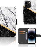 Mobiel Case Geschikt voor iPhone 15 Pro GSM Hoesje Marble White Black