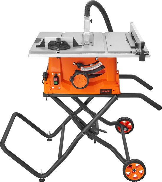 VEVOR Tafelzaag 1800W met Beschermend Schild-Zaagtafel Ø254mm-4800rpm-Hoekaanslag -60˚/60˚-voor het Zagen van Hout en doe-het-zelf Houtbewerkingsprojecten