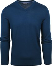 Suitable - Merino Pullover V-Hals Indigo Blauw - Heren - Maat L - Slim-fit