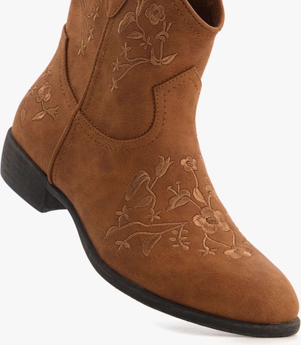 DREAM PAIRS Cowboy cowgirl westernlaarzen voor dames, geborduurd gestikt enkellaarzen, vierkante teen, dikke hak, modieuze korte laarsjes met rits, Rood, 41 EU