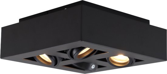 Olucia Akira - Moderne Opbouwspot - 4L - Aluminium - Zwart - Vierkant