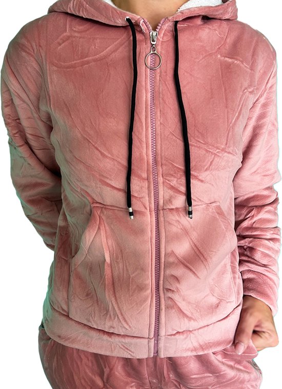 Roze - Huispak - Fleece - Maat 36-38 - Dames - Joggingpak - Gewatteerd - Fleece vest & Fleece broek - Setje voor Volwassenen - Cadeau voor vrouw