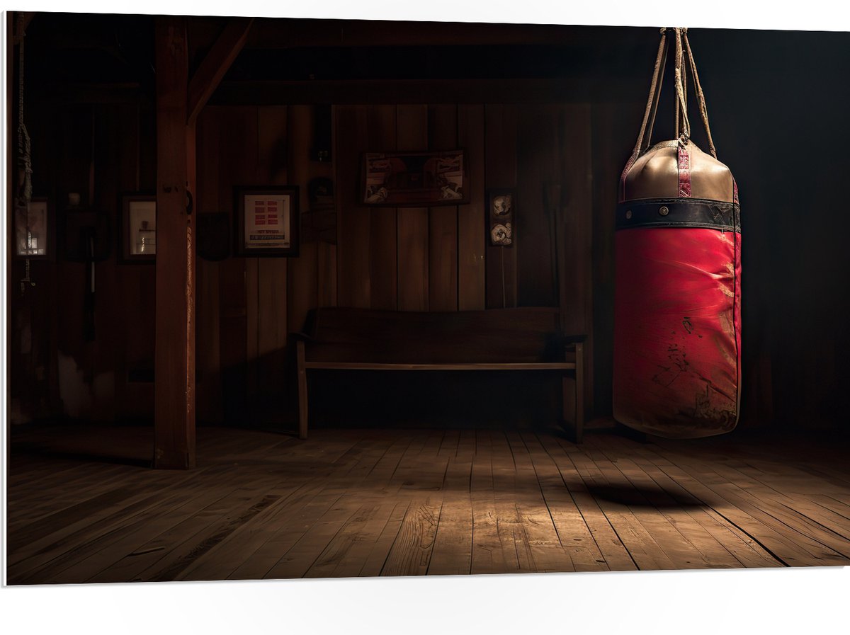 PVC Schuimplaat - Kamer - Bokszak - Palen - Sporten - Hout - 105x70 cm Foto op PVC Schuimp