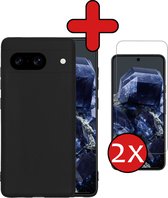 Hoesje Geschikt voor Google Pixel 8 Hoesje Siliconen Case Hoes Met 2x Screenprotector - Hoes Geschikt voor Google Pixel 8 Hoes Cover Case - Zwart