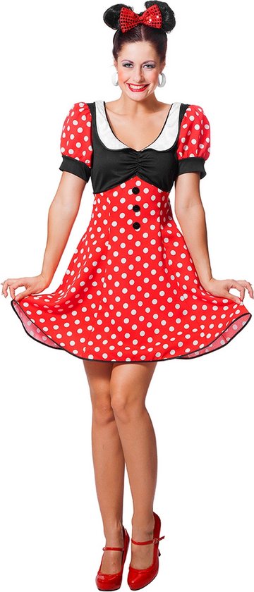 Wilbers & Wilbers - Mickey & Minnie Mouse Kostuum - Minnie De Dottige Muis - Vrouw - Rood - Maat 46 - Carnavalskleding - Verkleedkleding