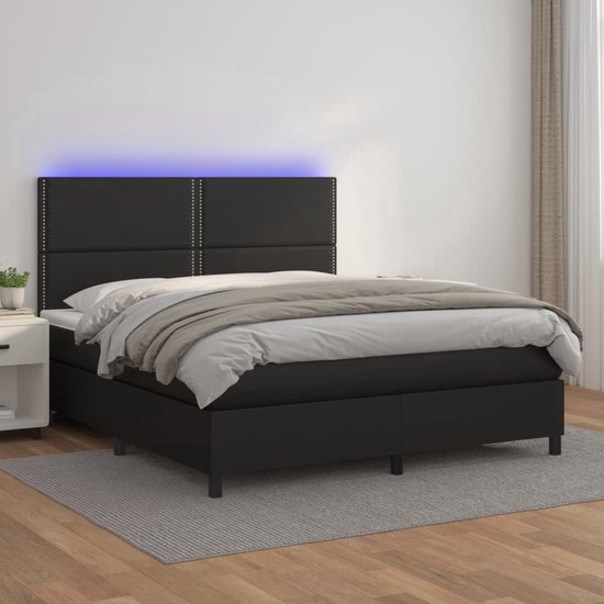 vidaXL Led Boxspring - Boxspring - Boxspring met matras en LED kunstleer zwart 180x200 cm - Kunstleder Bed - Tweepersoons Bed - Groot Bed