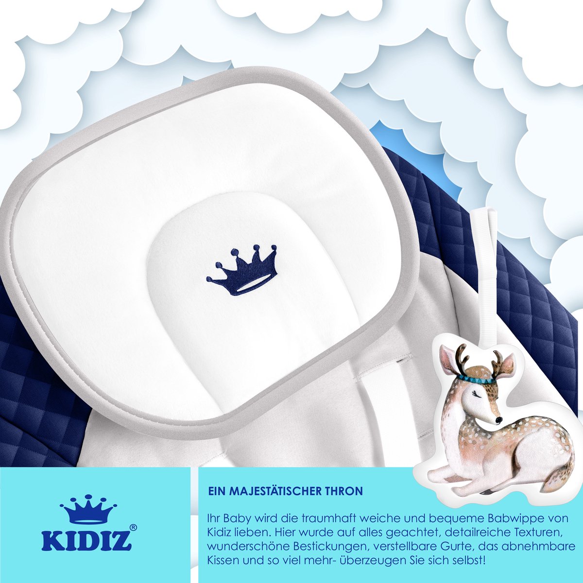 KIDIZ Wipstoel Baby Elektrisch Babyschommel tot max 9kg - Marineblauw thumbnail 6