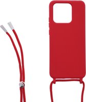LuxeBass Siliconen hoesje met koord geschikt voor Xiaomi Redmi 10C - Rood - telefoonhoes - gsm hoes - telefoonhoesje
