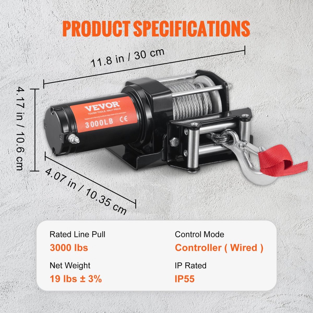 Dakta® Treuil électrique 12V 4500lbs/2041kg Câble de treuil pour moto  tout-terrain