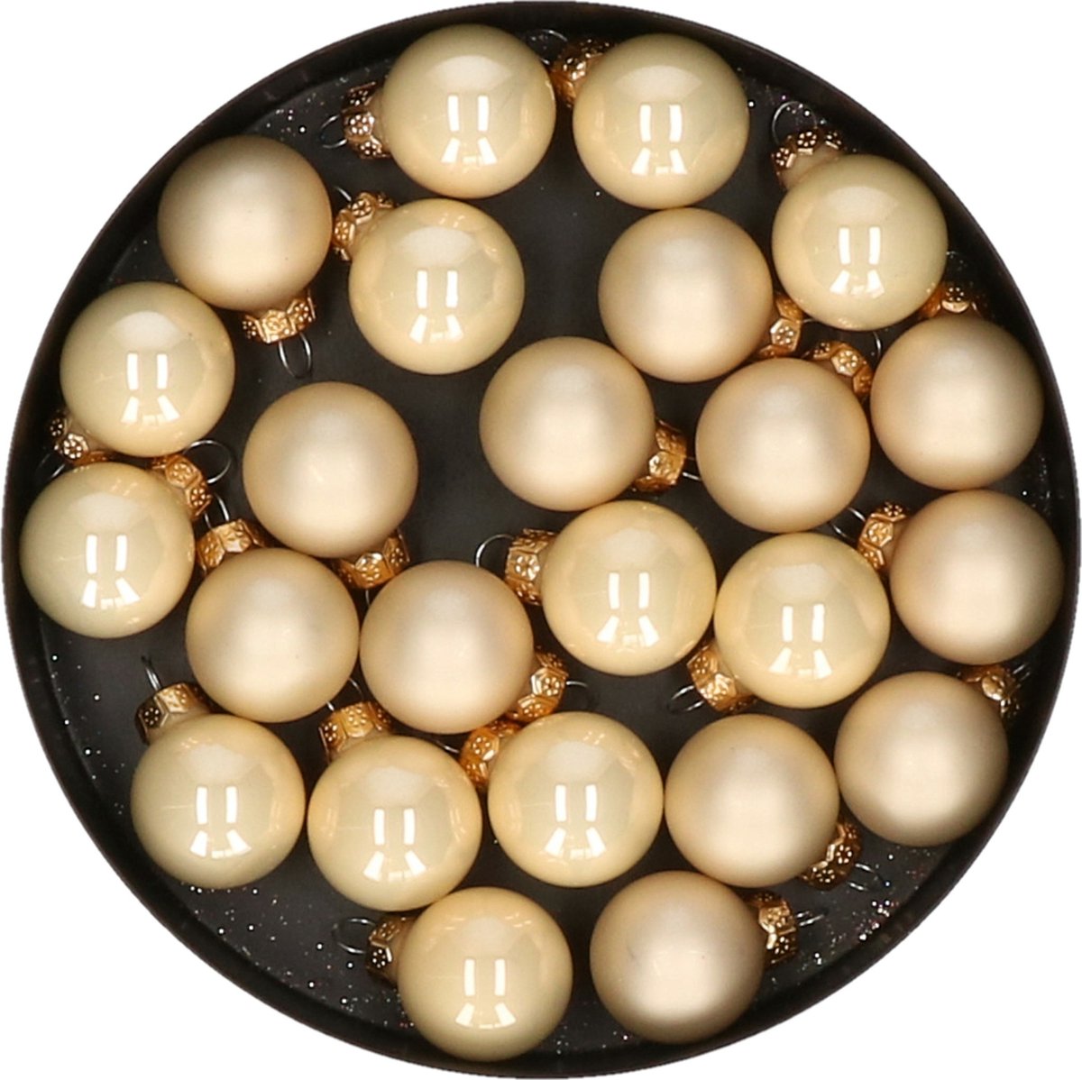 Othmar Decorations mini kerstballen - 24x st - champagne - glas - 2,5 cm