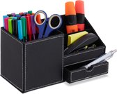 Tiroir plumier Relaxdays - 3 compartiments - noir - organiseur de bureau - porte-stylos - cuir artificiel