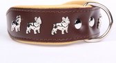 Dog's Companion Leren Halsband - Franse Bulldog - Lengte: 55cm Verstelbaar van: 45-53 cm x 40 mm - Bruin/Naturel