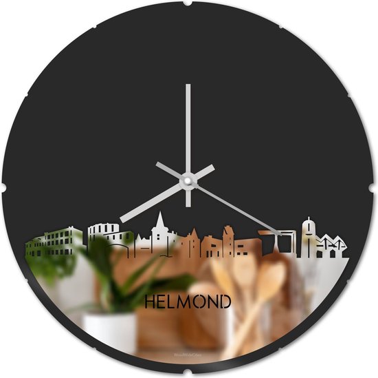 Skyline Klok Rond Helmond Spiegel - Ø 44 cm - Stil uurwerk - Wanddecoratie - Meer steden beschikbaar - Woonkamer idee - Woondecoratie - City Art - Steden kunst - Cadeau voor hem - Cadeau voor haar - Jubileum - Trouwerij - Housewarming -