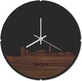 Skyline Klok Rond Zwolle Notenhout - Ø 44 cm - Stil uurwerk - Wanddecoratie - Meer steden beschikbaar - Woonkamer idee - Woondecoratie - City Art - Steden kunst - Cadeau voor hem - Cadeau voor haar - Jubileum - Trouwerij - Housewarming -