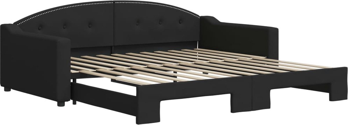 vidaXL Slaapbank - met - onderschuifbed - 100x200 - cm - stof - zwart