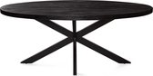 Zita Home Eettafel Thom - 160cm ovaal - 80cm breed - volledig zwart - massief hout - metalen kruispoot