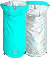 GF Pet Reversible Raincoat - Regenjas Hond - Waterdichte Hondenkleding - Maat 3XL Hondenjas Ruglengte 71cm - Neon Aqua met Iridescent