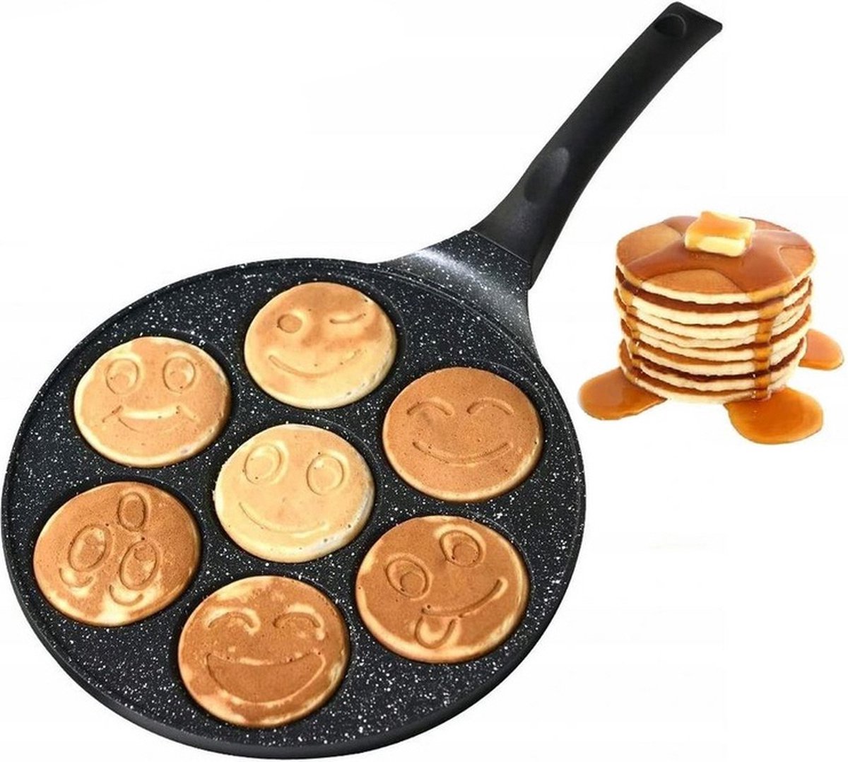 Emoji pancake Pannenkoekenpan 26cm 7 Kop Marmeren Anti Aanbaklaag