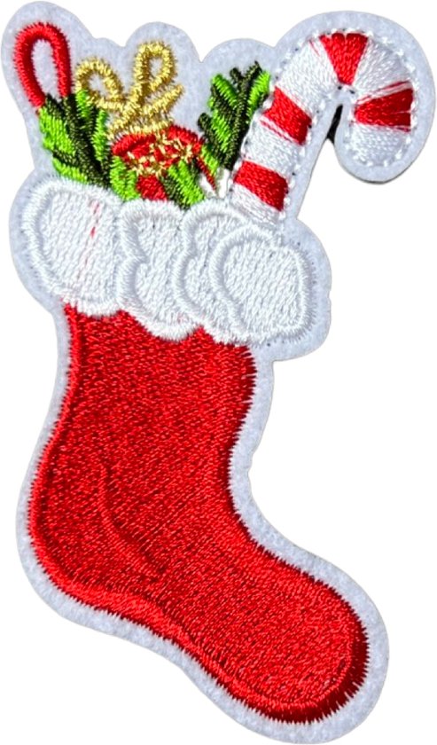 Foto: Kerst kerstsok strijk embleem patch l 5 5 cm 8 3 cm rood wit